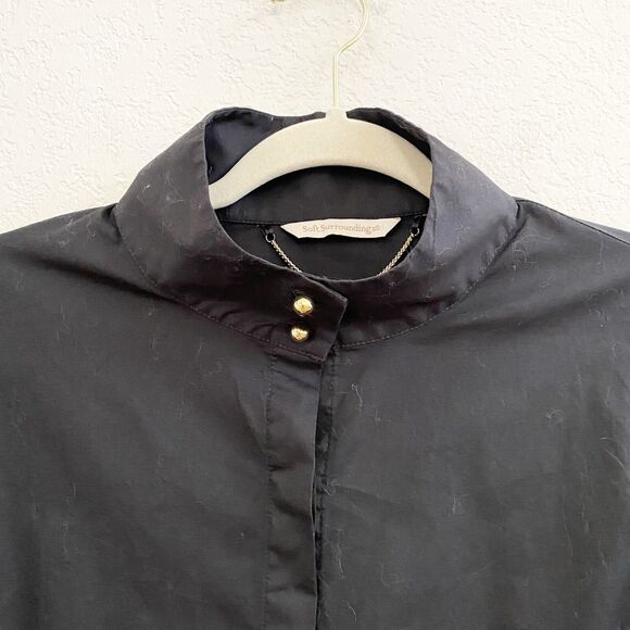 Soft‎ Surroundings Black High Collar Tunic Button Up Blouse Top M Cotton Blend - Picture 6 of 11